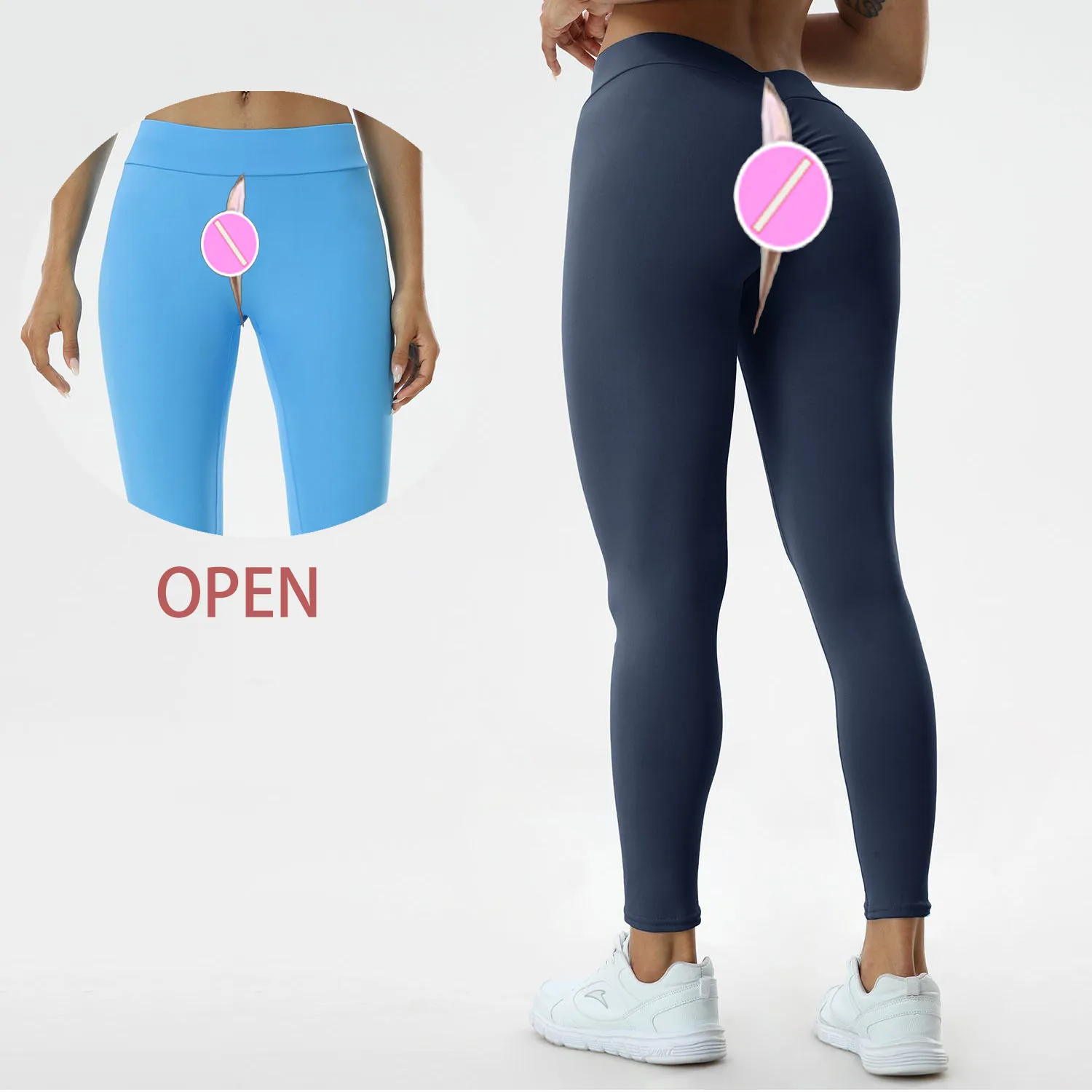 

Sexy Peach Hip Open Crotch Yoga Pants V-Shap Hip Tight Trousers Exotic Outdoor Sex Leggings Boyfriend Convenient Women Clothing