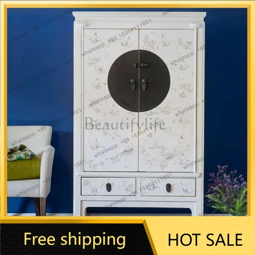 XX. New Chinese antique painted large wardrobe classical hand-painted 2 door 2 drawer wardrobe