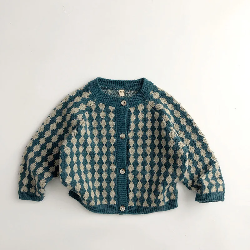 MILANCEL New Kids Sweaters Korean Style Plaid Boys Knit Cardigans Girls Knitwear