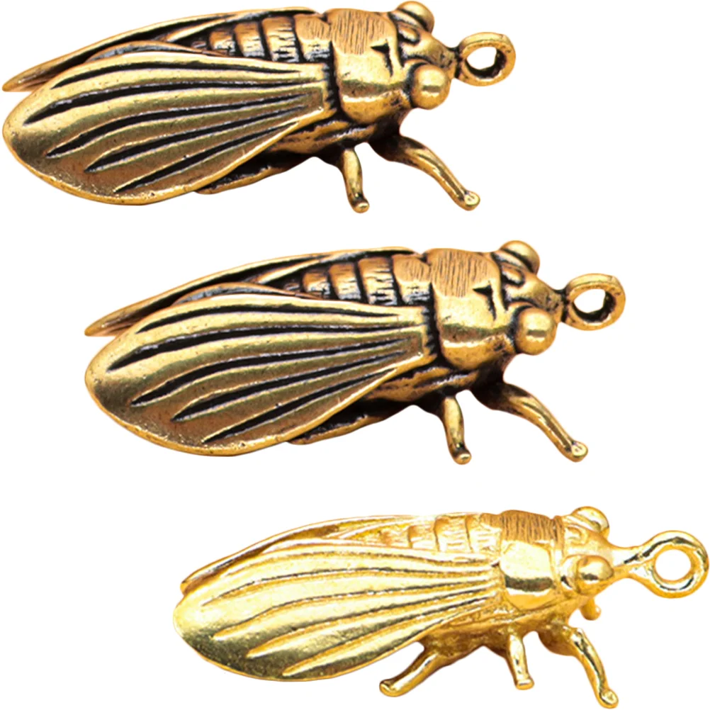 3 Pcs Gold Decor Brass Insect Exquisite Cicada Statue Indoor Figurines Small Desktop