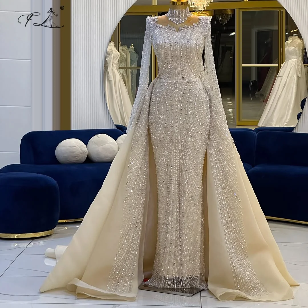 

Элегантное вечернее платье со стразами и бисером, платье русалки со съемным шлейфом и кристаллами декольте, легкое вечернее платье цвета шампанского