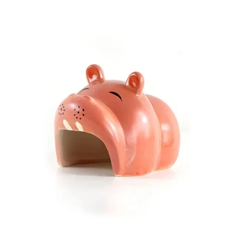 Cute Hippo Pet Hideout Hut Cave for Hamster House Chinchilla and Others Small Animals