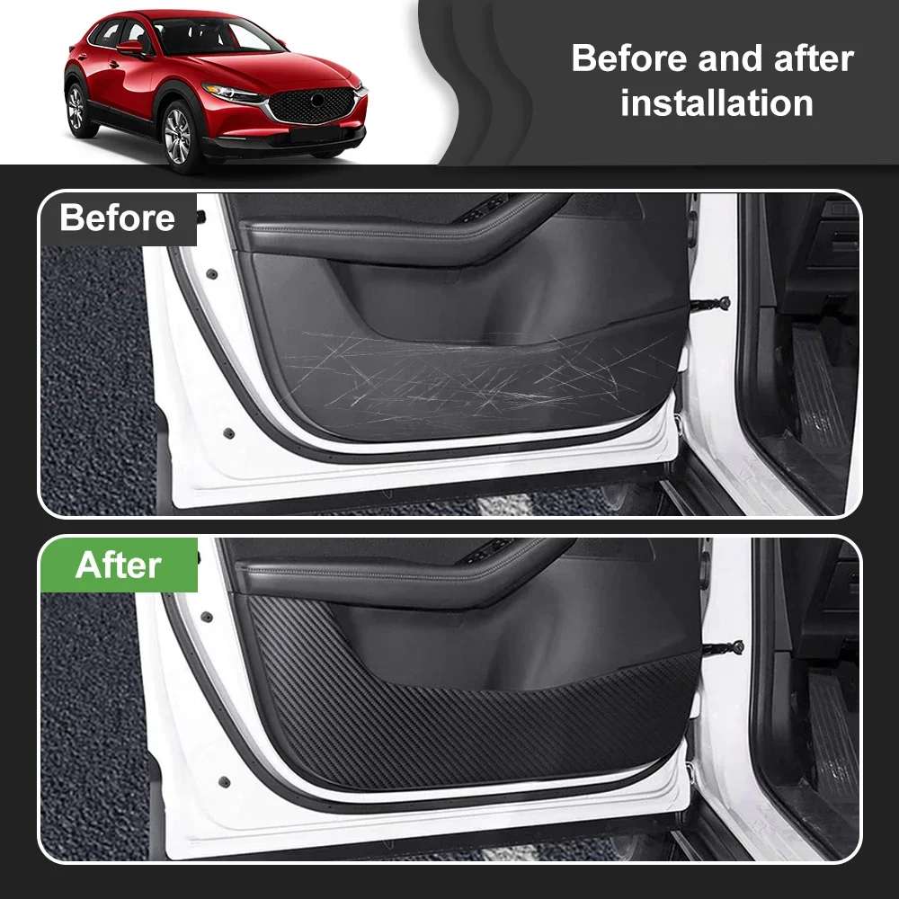 الجلود الكربون حصيرة باب السيارة الزخرفية واقية مكافحة ركلة الوسادة لمازدا CX-30 CX30 2020 2021 2022 2023 2024 2025 LHD RHD