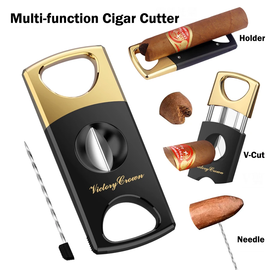 

3 in 1 Cigar Cutter Trimmer Portable Cigar V Cut Sharp Cutter Cigar Needle Cigarette Holder Smoking Accessories Gifts for Men