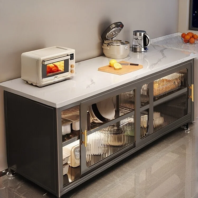 Slate kitchen rack multi-functional floor-to-ceiling multi-layer side cabinet with door storage microwave oven storage vegetable