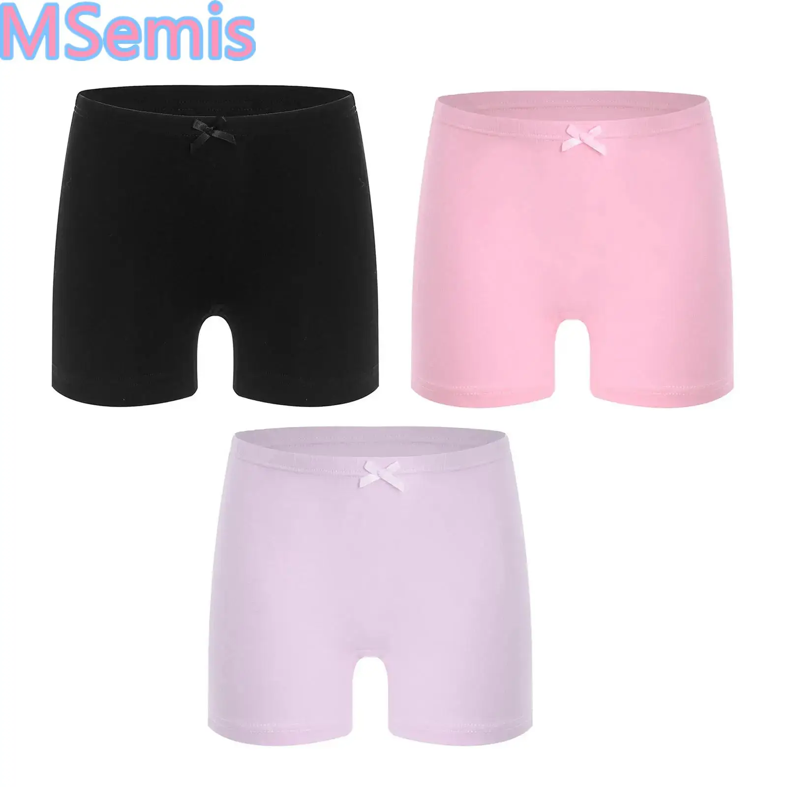 

Girls Solid Color Bowknot Boxer Shorts Elastic Waist Sports Shorts Safety Panties Soft Cotton Underwear Gymnastic Ballet Dancing
