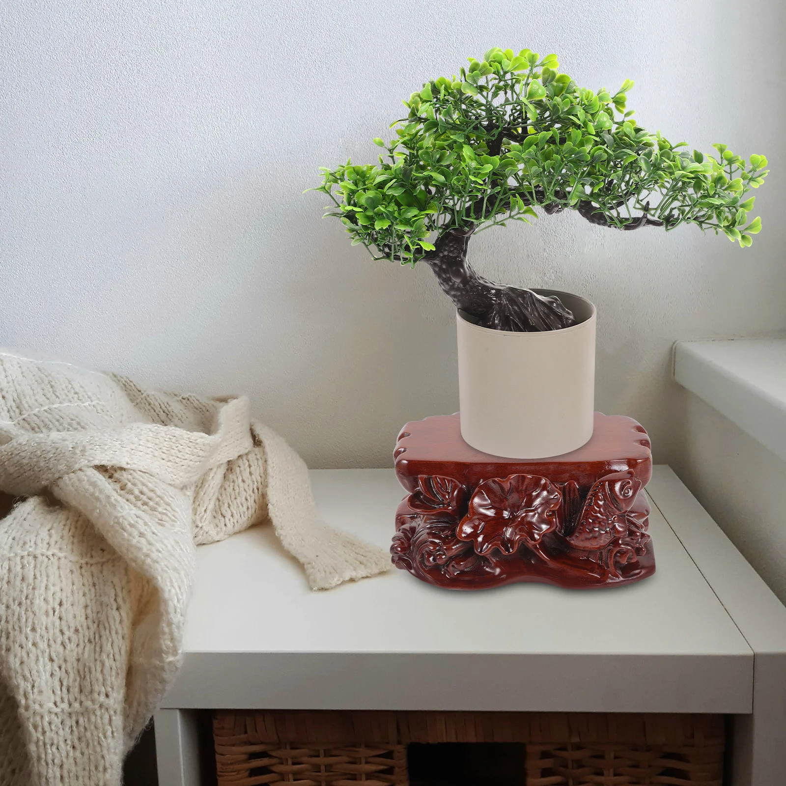 

Carved Solid Wood Pedestal Stand Plant Riser Base Decorative Display Wooden Stand for Home Table Centerpiece