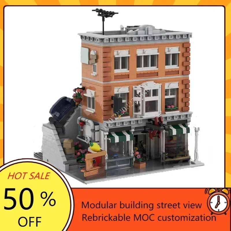 

3152 шт., апаратный магазин и ремонт квартиры, модульный MOC, головоломка на заказ, сделай сам, сборная модель, креативная игрушка с видом на улицу, подарок