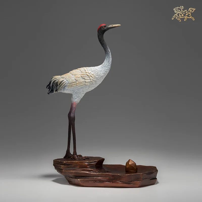 Asia HOME high grade decorative statue Buddhism Spiritual Art Talisman Handmade Red-crowned crane incense holder brass Sculpture