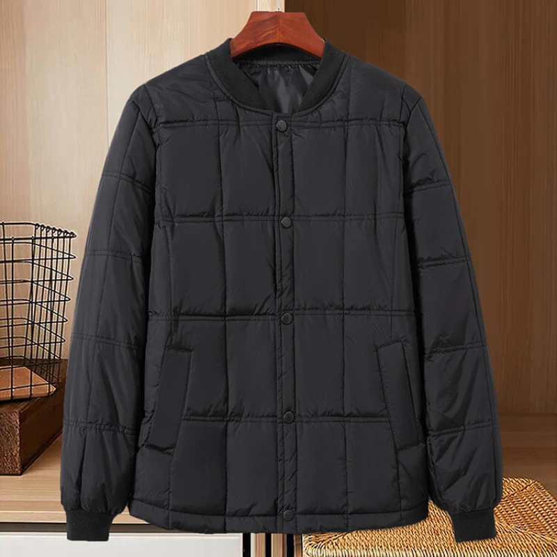 Autumn and Winter Men's Down Jacket Casual Warmth Thin Down Jacket with Round Neck Button Design Winter Wear