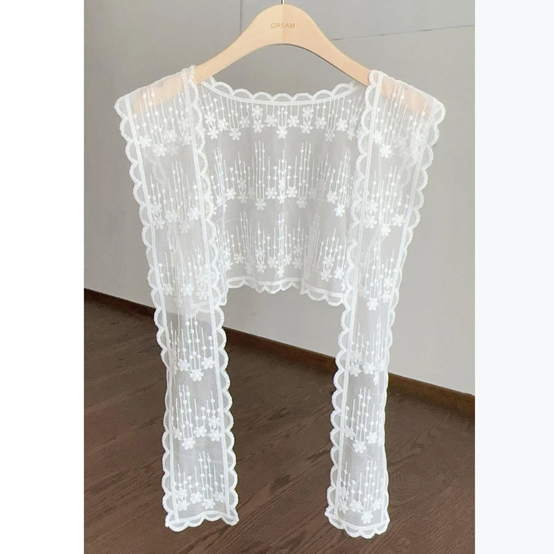 Sweet Flower Lace Shawl Wraps For Women Casual Scarf Capes Detachable Lapel False Collar Ladies Sweater Shirt Accessories