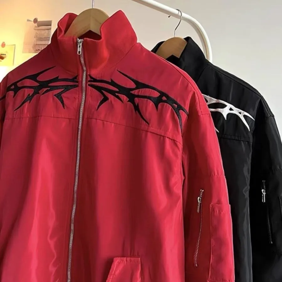 

Loose Fit Baseball Sle Jaet with Embroidery Design for Men Spring Autumn Casual Outerwear Windproof Long Sve Zipper Cl...