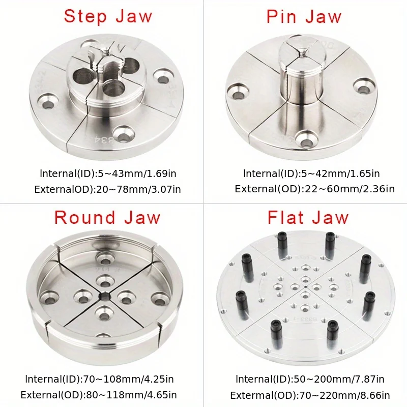 M33 4-Jaw Precision Self-Centering Woodturning Chuck Jaws Wood Lathe Accessories for Bowls Vases Key Chuck Turning Tool