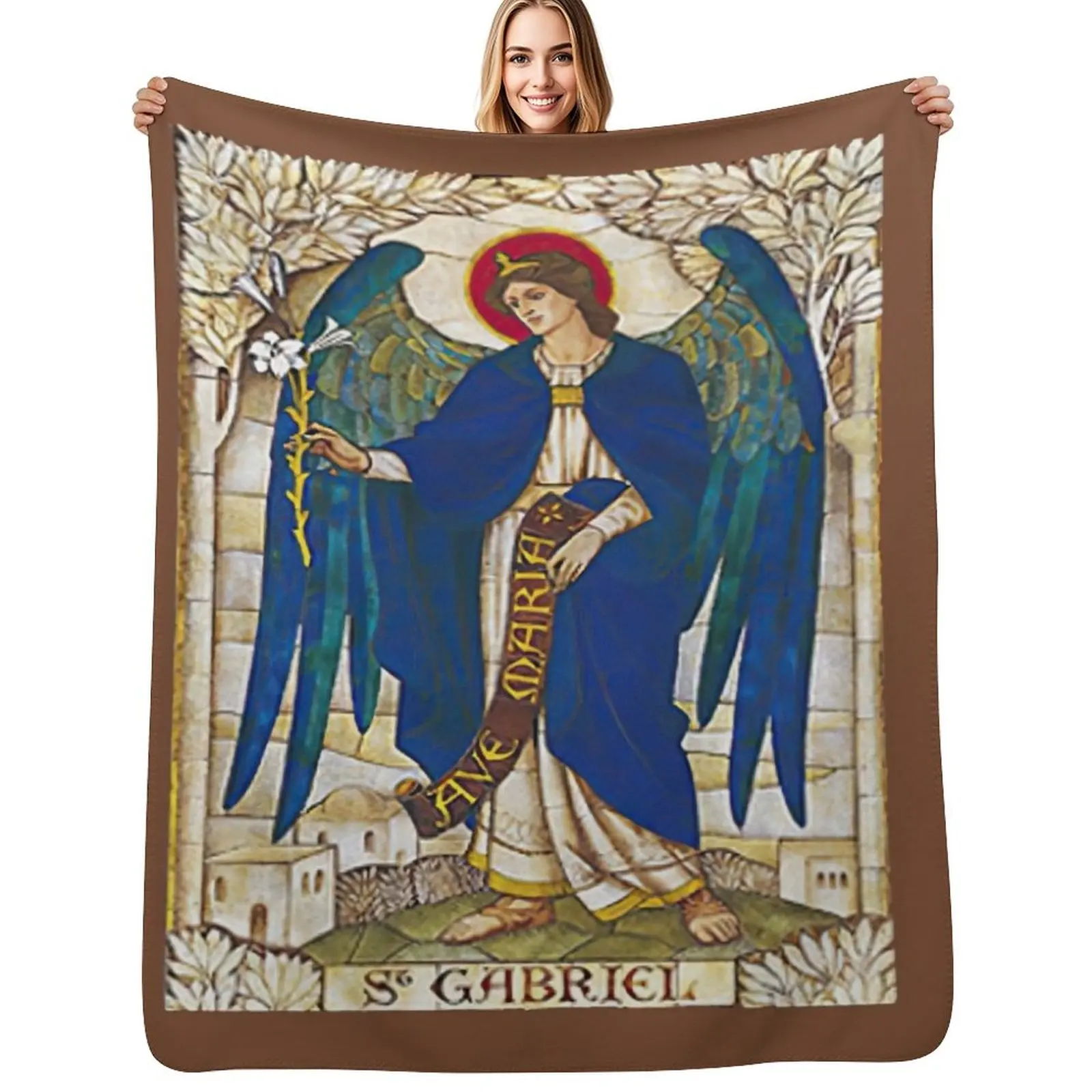 St Gabriel Angel Catholic Saint Archangel Throw Blanket Bed Luxury Bed Fashionable Picnic Blankets For Sofas Blankets