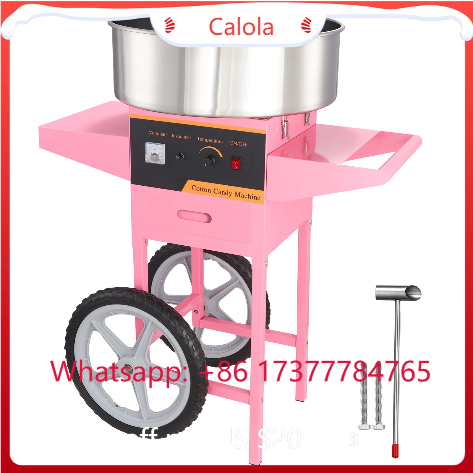 SucceBuy Electric Cotton Candy Machine with Cart 1000W Commercial Floss Maker with Stainless Steel Bowl Sugar Scoop