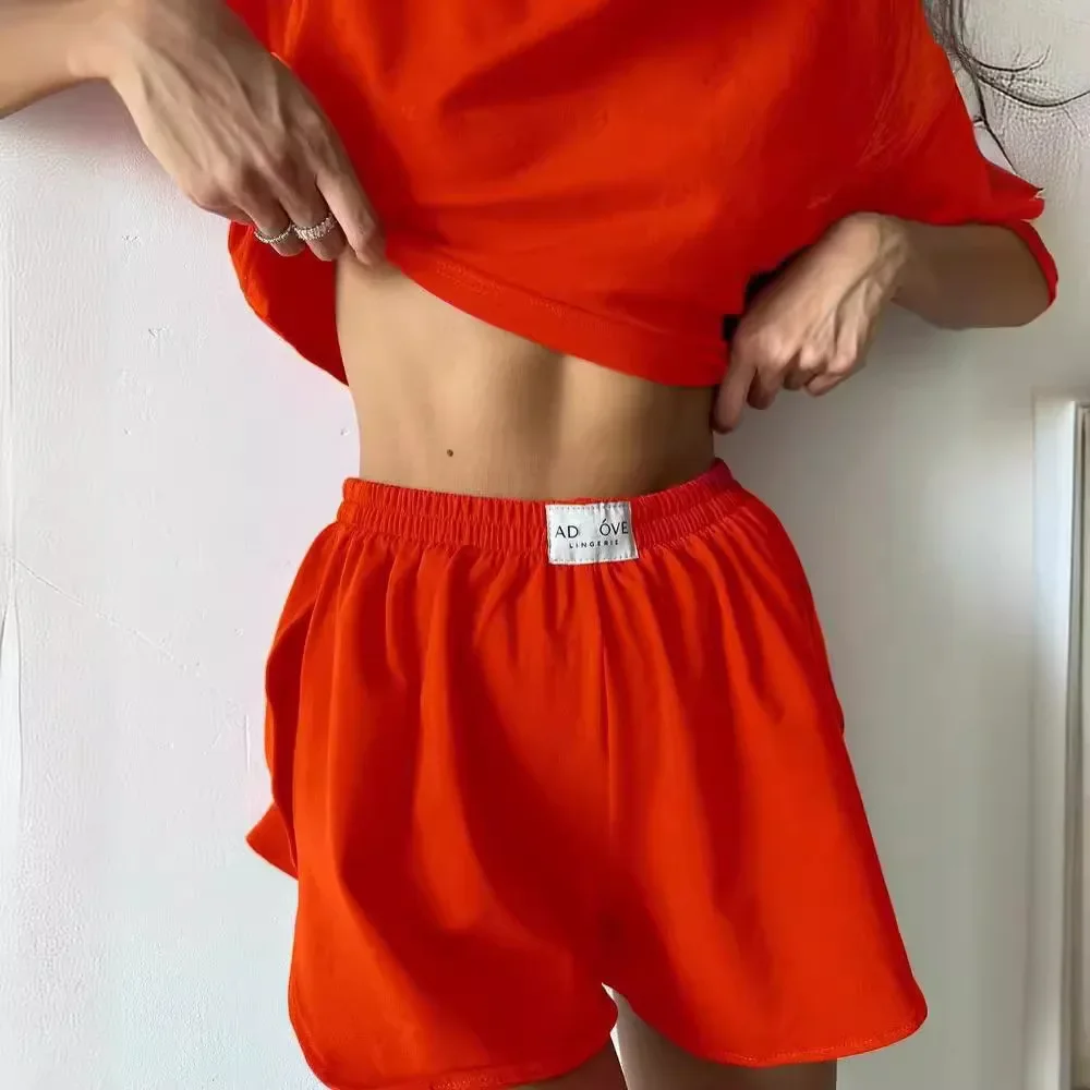 Jogging Sports Style Set Short Sleeve T Top Wide Leg Pants Shorts Beach Casual Two Piece Set