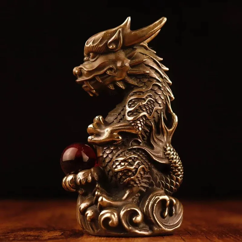 All-copper dragon ornament, green dragon decoration for home entrance, auspicious decoration, craft art, twelve zodiac dragon or