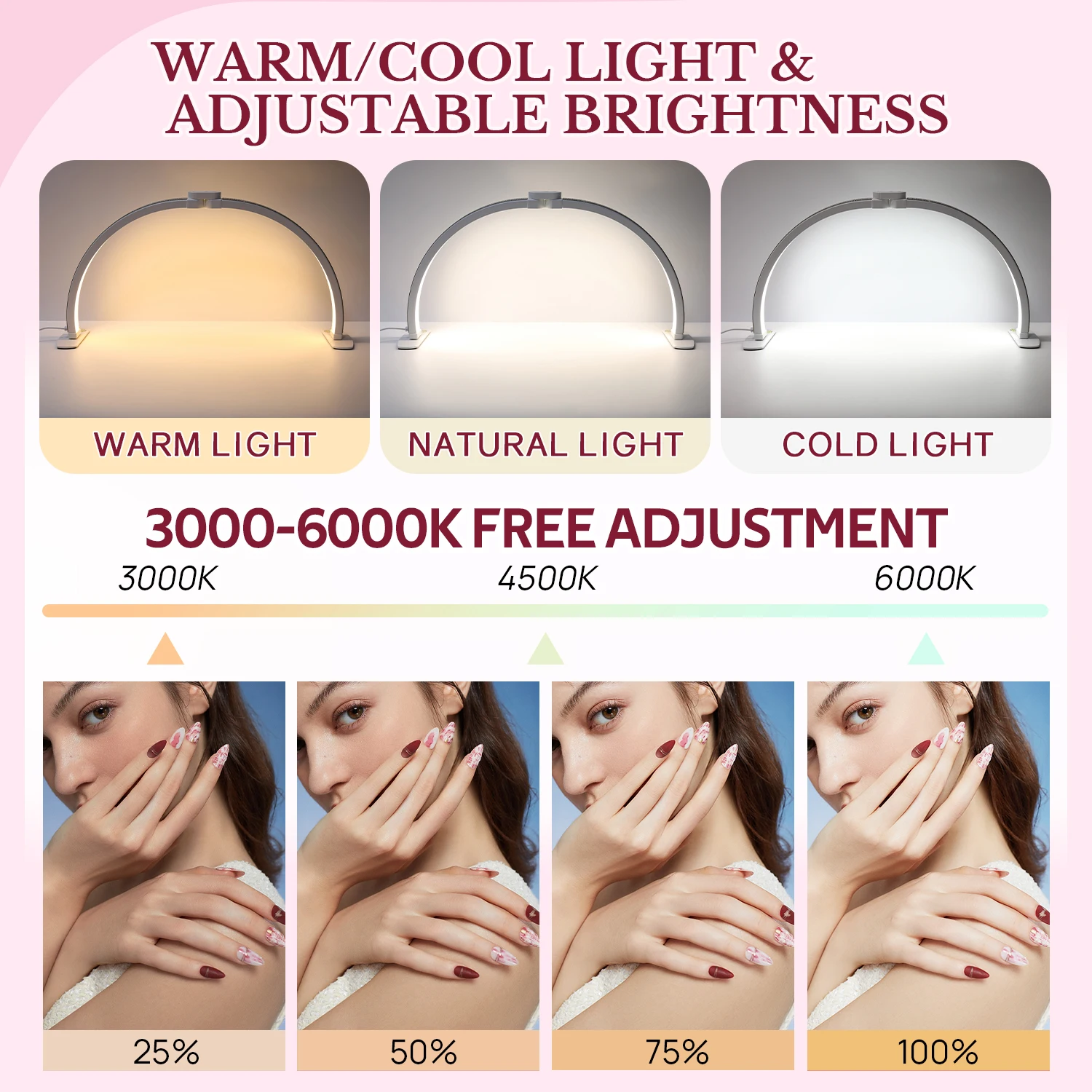 DianaBeauty demi-lune lumière 35W lampe de bureau à ongles en forme de U 364 LED lumière de remplissage avec support pour téléphone lampe de Table pliable pour Nail Art