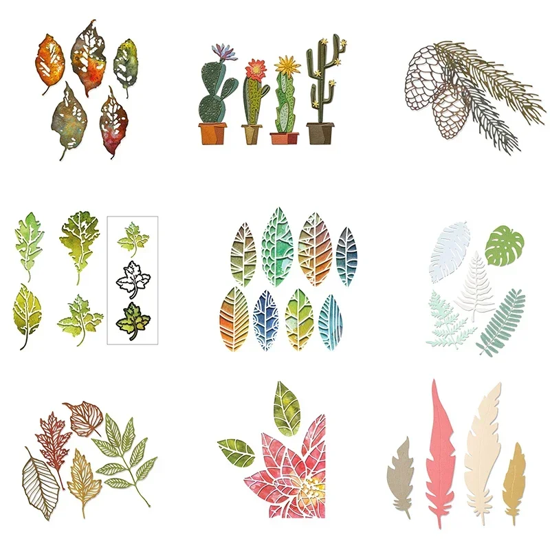 

2025 New Arrival Fall Leaf Fragments Stems Pine Cone Metal Cutting Dies for DIY Scrapbooking Card Making Plants Cactus Stencils