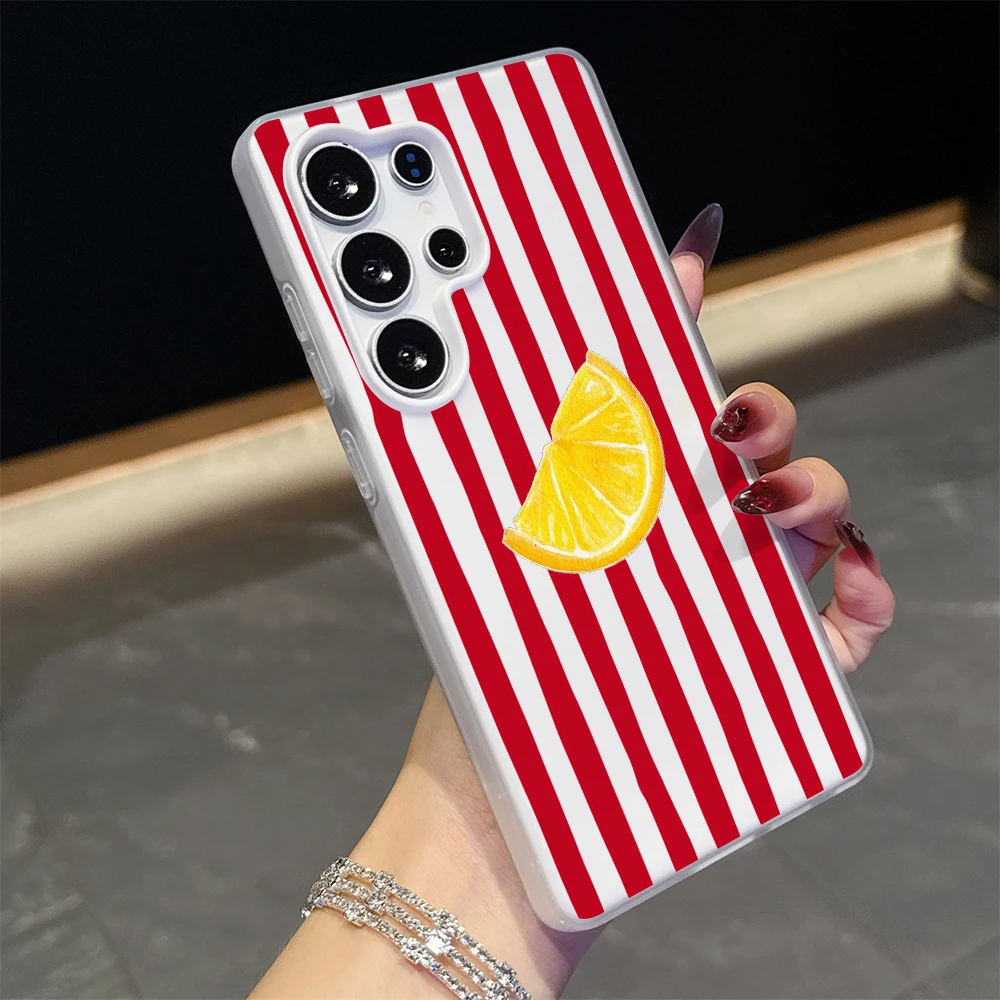 Gestreifter Zitronen-Case für Samsung Galaxy S21 S25 S24 S23 Ultra S22 Plus FE A56 A55 A54 A36 A35 A34 5G Einfache Farbblockierung Hülle – Detail 6