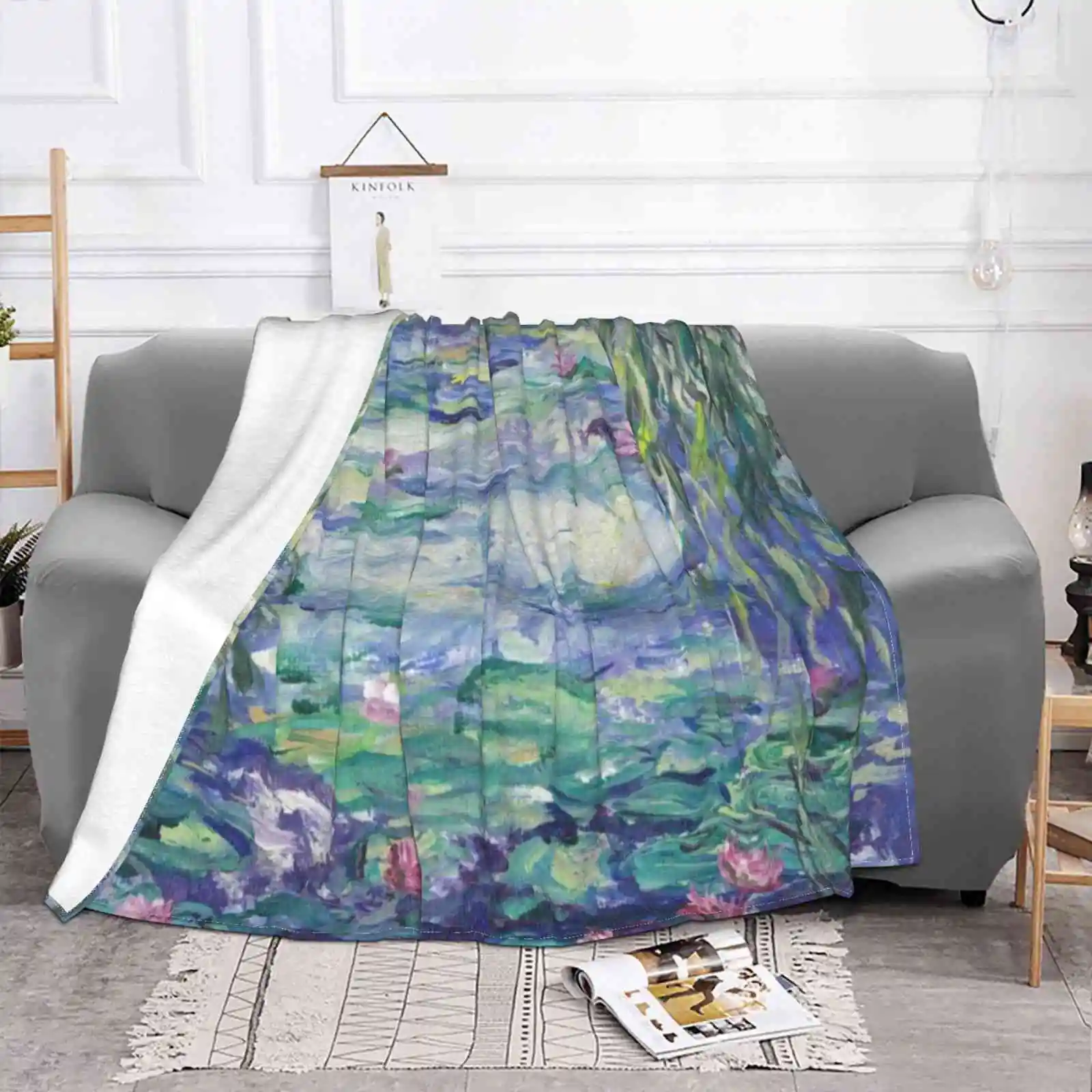 Lillies Over The Pond Four Seasons Comfortable Warm Soft Throw Blanket Landscape Mary Sedici Pond Water Lilies Sediciart