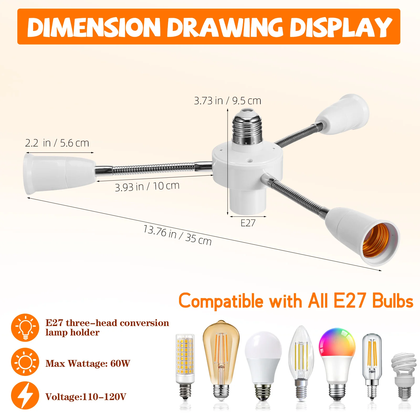 Multi-Head Hose Light Socket Adapter E27 To E27 Bulb Splitter Light Extension Socket Led Bulb Holder Extender Lighting