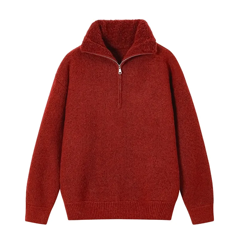 

Winter Men's Home Velvet High Neck Pullover Sweater Loose Comfortable Solid Color Casual and Versatile Knitted Home Clothes