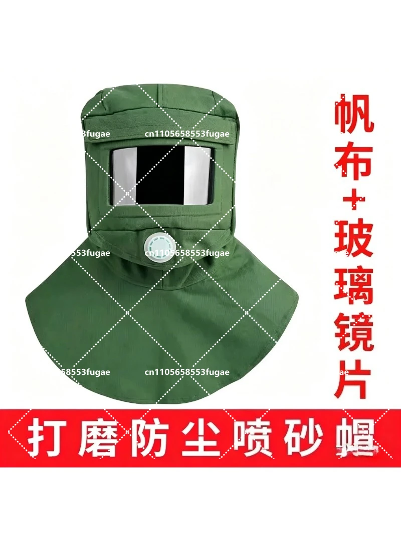 Sandblasting Cap Dustproof and Splash Proof Thickened Canvas Top Cover Hood Shawl Cap Glass Screen with Ventilation Helmet