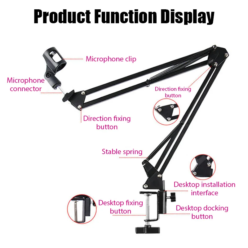 Professional Flexible Desktop Microphone Hanging Stand Adjustable Boom Scissor Arm Stand for Podcast Streaming Gaming Holder