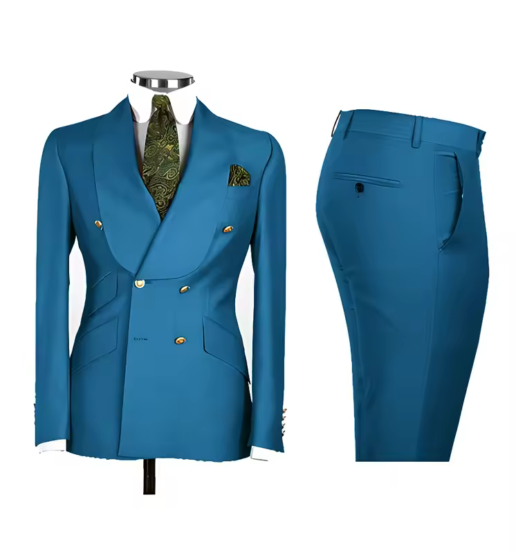 Light Blue Men's Suits Chic Double Breasted Blazer Peak Lapel Elegant Formal Set Male 2 Piece Jacket Pants Wedding Groom Tuxedos - Image 22