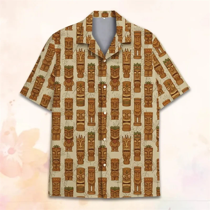 

Vintage Tiki Moai 3D Printed Hawaiian Shirt For Men Clothes Summer Civilization Trendy Graphic Blouses Casual Y2k Beach Shirts