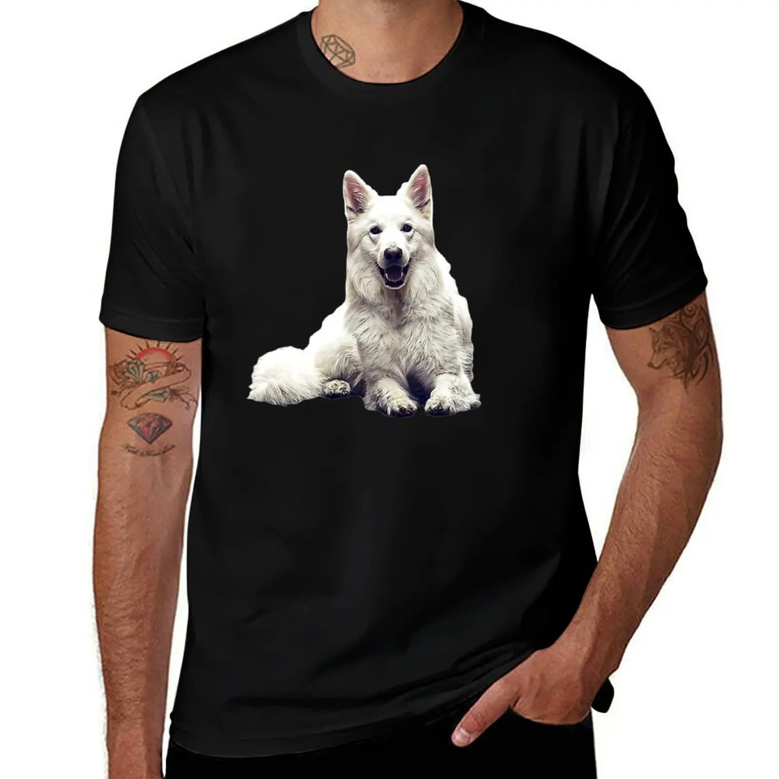 

White Swiss Shepherd Dog T-Shirt custom t shirt tops anime figures tshirts personalised shirts men