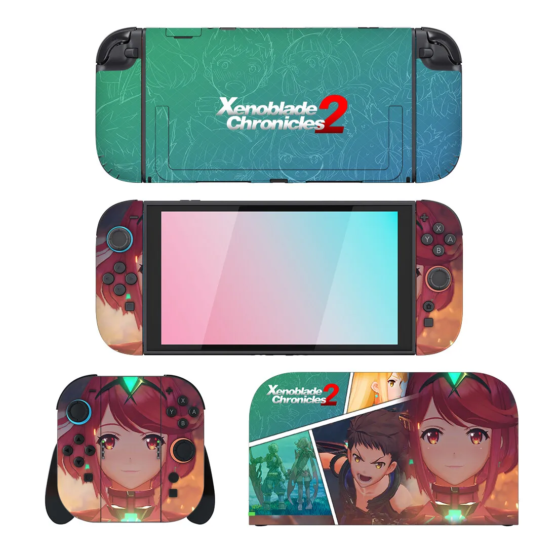 Xenoblade Chronicles 2 حامي ملصق الجلد لنينتندو سويتش 2 وحدة التحكم حوض شاحن حامل حامل Joy-con تحكم الفينيل