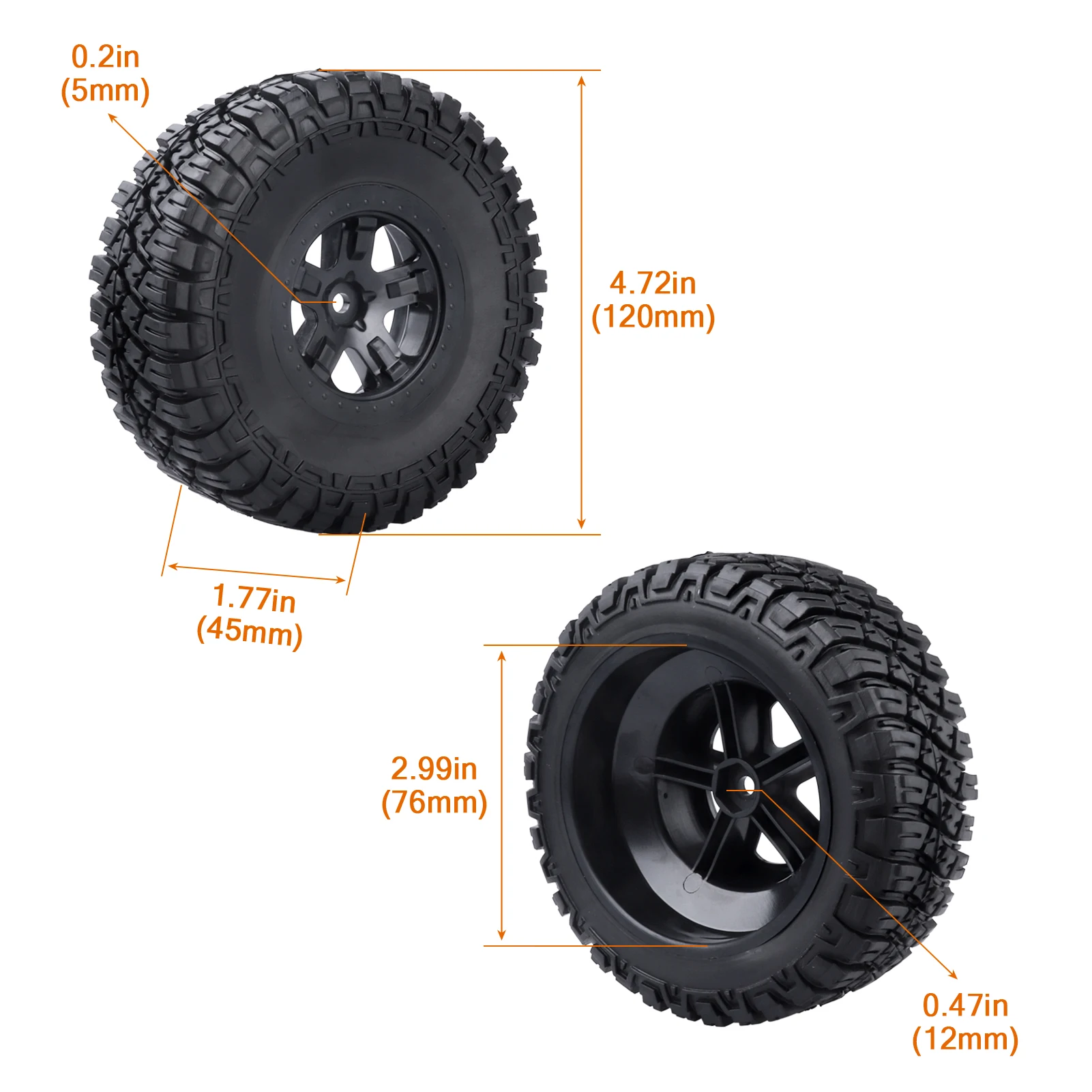 HobbyPark 육각 RC 쇼트 코스 휠 타이어, 1/10 Traxxas 슬래시 Losi Baja Rey 22SCT Tenacity 10-SCTE Redcat 블랙아웃 SC용, 12mm