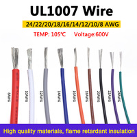 1M UL1015 Wire 24 22 20 18 16  14 12 10 8 AWG Cable High Temperature Resistant Flexible Silicone Electronic Copper Wire 600V