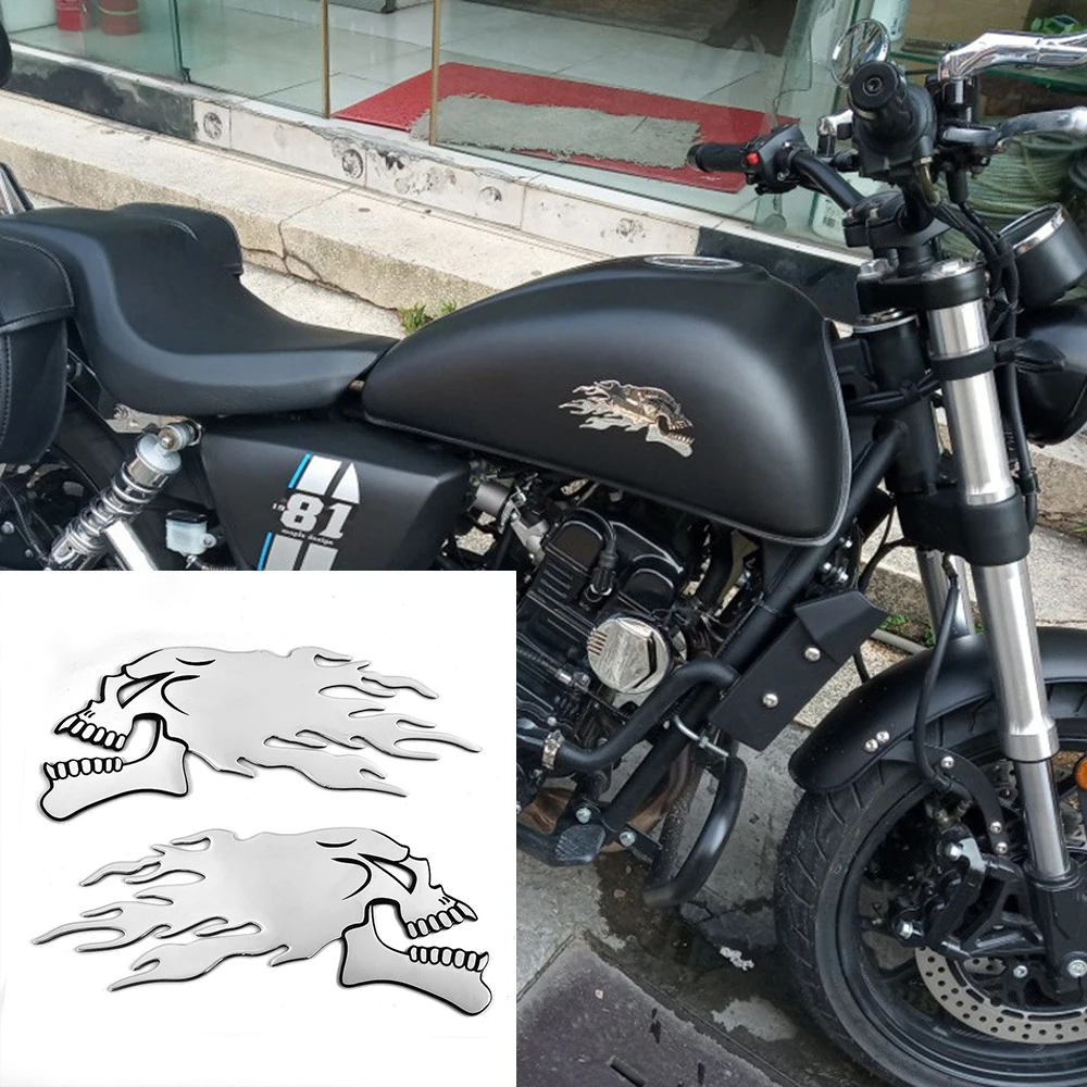 2Pcs Skull Sticker Reflective Decal Motorcycle Stickers Protect Fuel Tank Pad Moto Racing Decoration Hot Sale