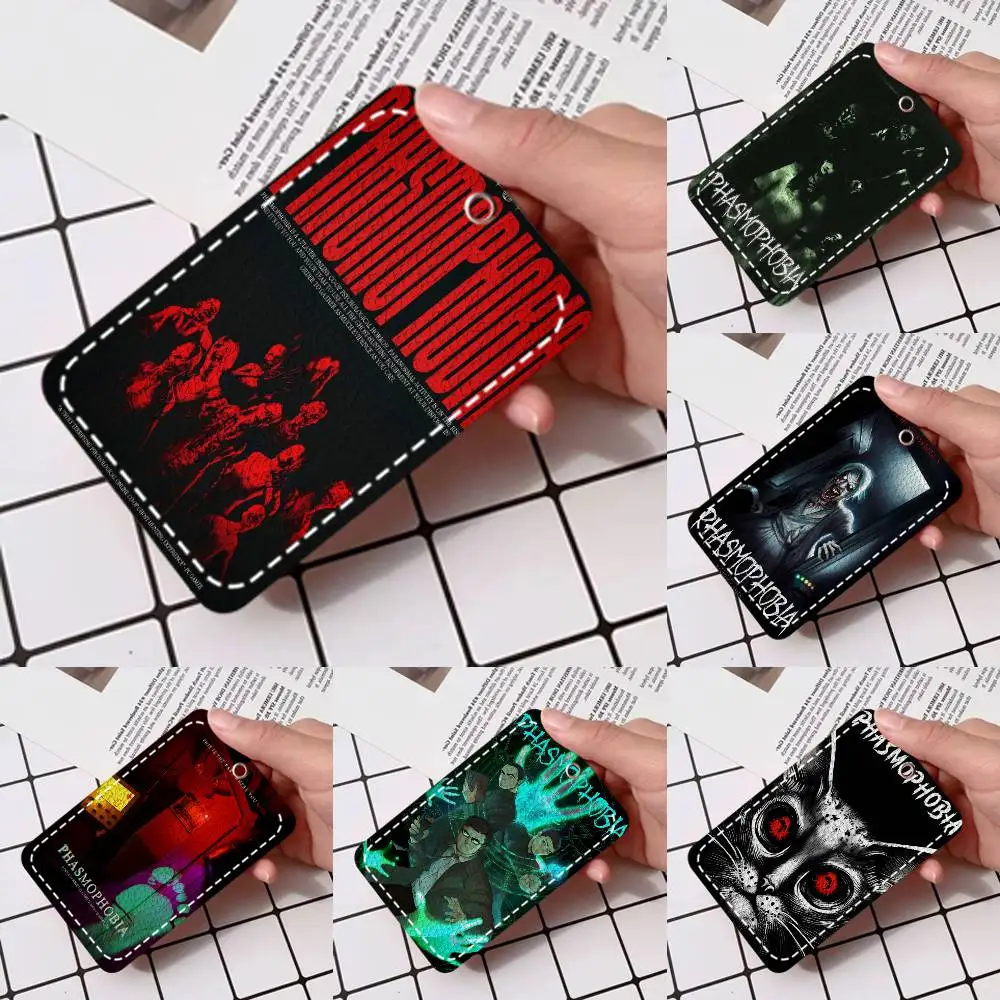 

Держатель для карт Game Phasmophobia, подходит для кредитных карт, проездных билетов, прямоугольный брелок из мягкой кожи, защитный чехол для ключей