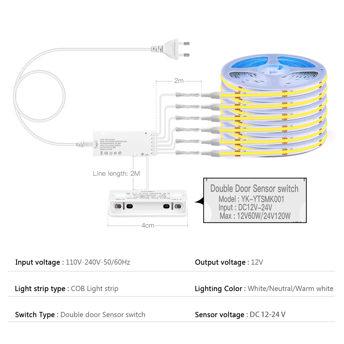 مزدوج الباب الاستشعار التحكم COB LED قطاع أضواء عرض خزانة خزانة مشروبات إضاءة ديكورية مع مفتاح مستشعر مصباح الشريط #2