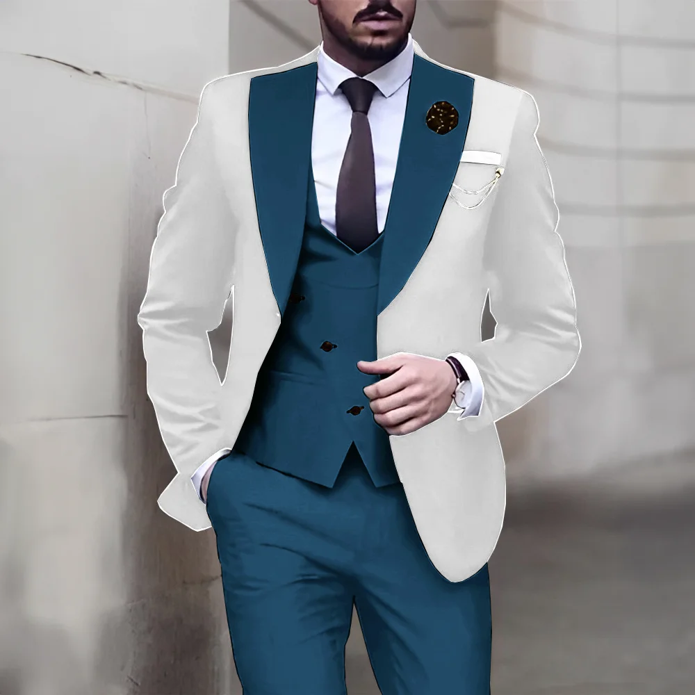 Esmoquin Formal para novio de boda, traje elegante para hombre, conjunto de 3 piezas, chaqueta blanca, pantalones, chaleco, traje personalizado,