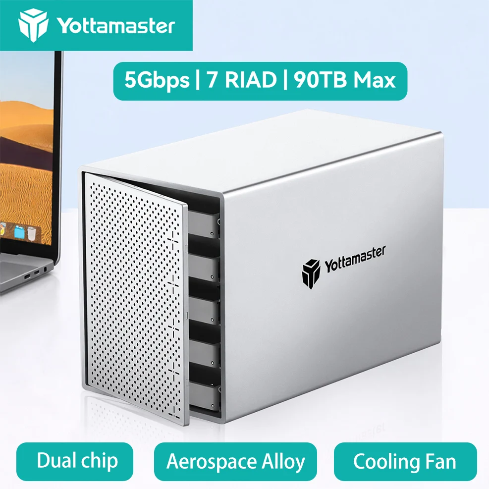 

Док-станция для жесткого диска Yottamaster 2/4/5 Bay RAID USB 3.1 Type C 90 ТБ HD-корпус 72 Вт, алюминиевый DAS для жесткого диска SATA 2,5/3,5 дюйма/SSD