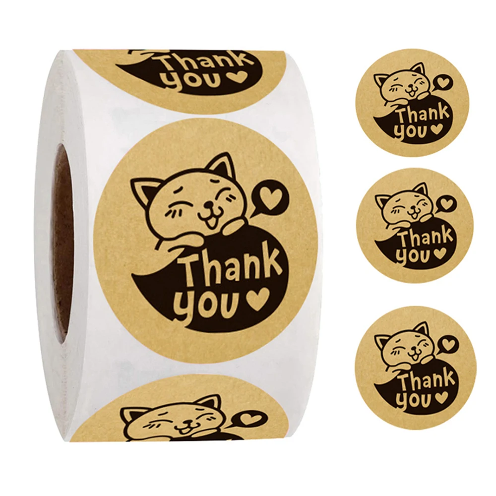 Kawaii Cat Thank You Stickers 50-500pcs Round Cartoon Animal Adhesive Seal Labels For Greeting Cards Gift Decoration Stationery