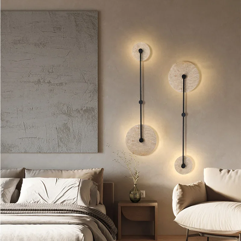 

Natural Stone Art Decoration Wall Lamp Vintage Round Shape Interior Wall Lights Bedroom Decor Bedside Led Sconce Home-appliance