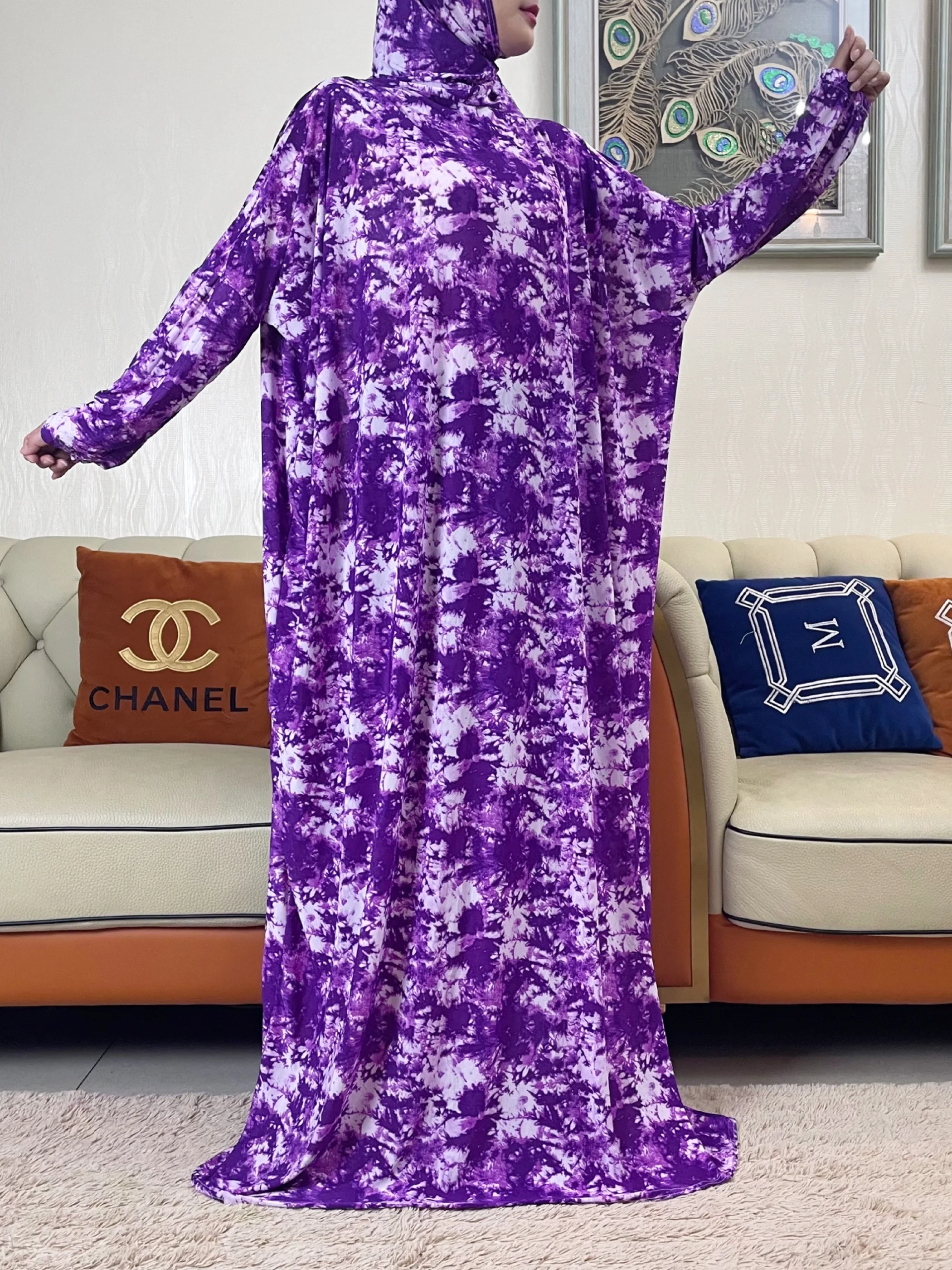 2024Eid Abaya Muslim Womens Hooded Turkey-African Prayer Garment Kaftan Dress With Hijab Tie-dyed Dubai Saudi Robe Ramadan