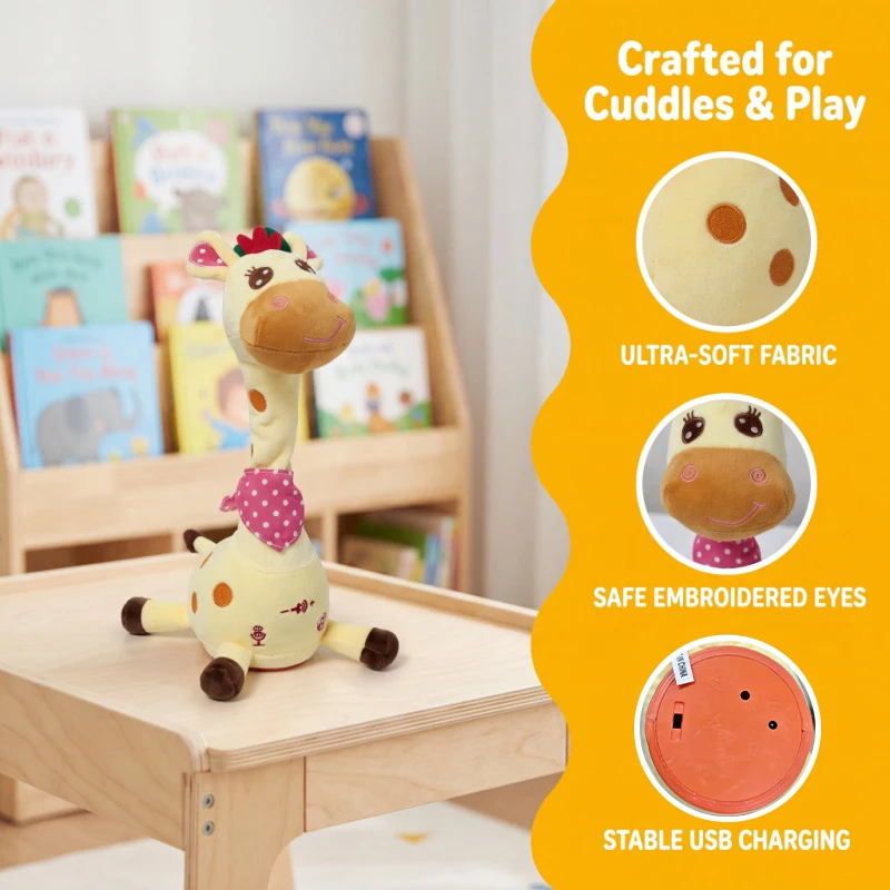 Dancing Talking Giraffe Toy with Adjustable Volume 10 Songs Musical Glowing Swaying Repeating What You Say Kids Educational Fun