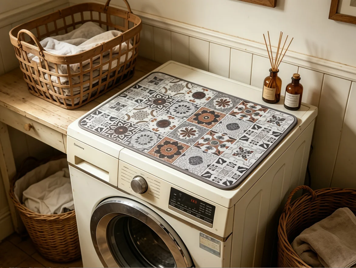 1pcs Flowers Washer Dryer Dust Cover Mat For Top Creative Washing Machine Dust Cover Pad Fast Drying Absorbent Mat Top Protector Mat for Kitchen Laundry Room