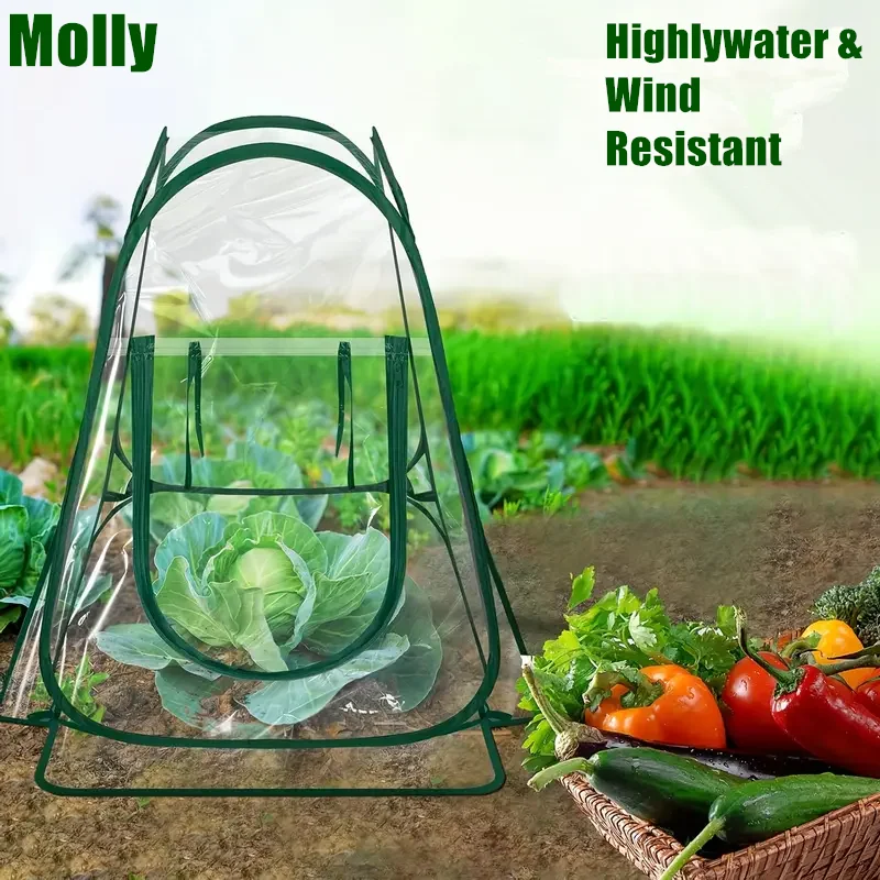 

Складная портативная мини-теплица из ПВХ, прозрачная крышка для растений с подвижной молнией, входная дверь для защиты растений в помещении и на открытом воздухе