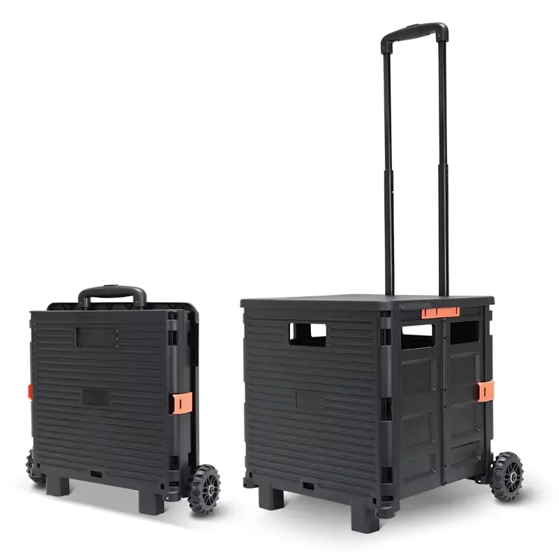 Wholesale Folding Plastic Trolley Grocery Shopping Cart with Wheels Portable Foldable Utility Wagon for Supermarket Home Use