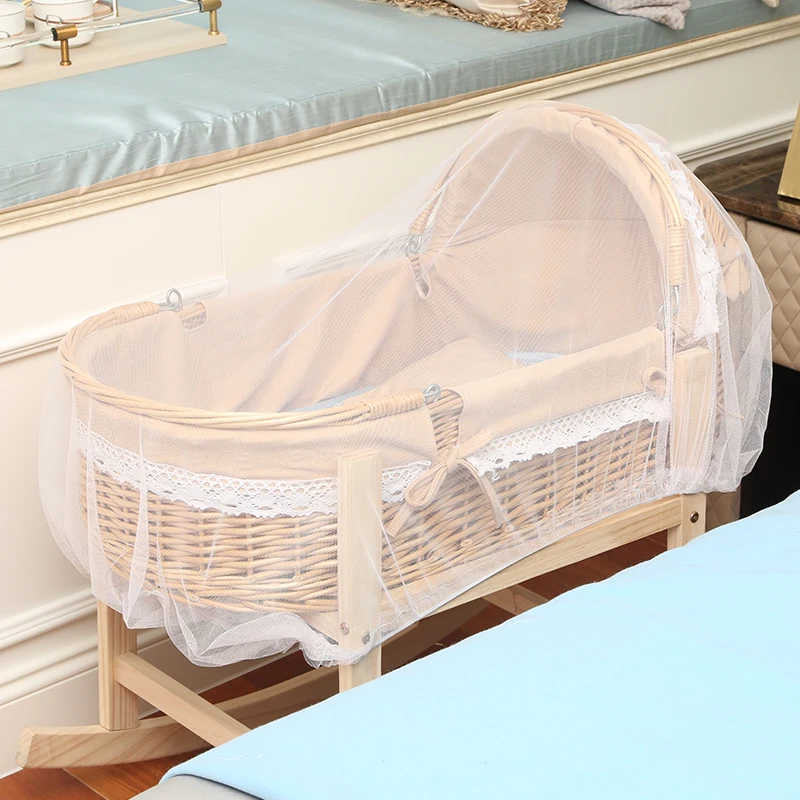 Rattan Crib Crib Solid Wood Newborn Anti-mosquito Sleeping Basket Car Out To Appease The Cradle Portable Hand Basket