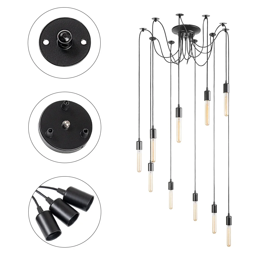 Black Spider chandelier Modern Nordic Retro Edison bulb lamp loft decoration adjustable spider ceiling lamp fixed lamp E27