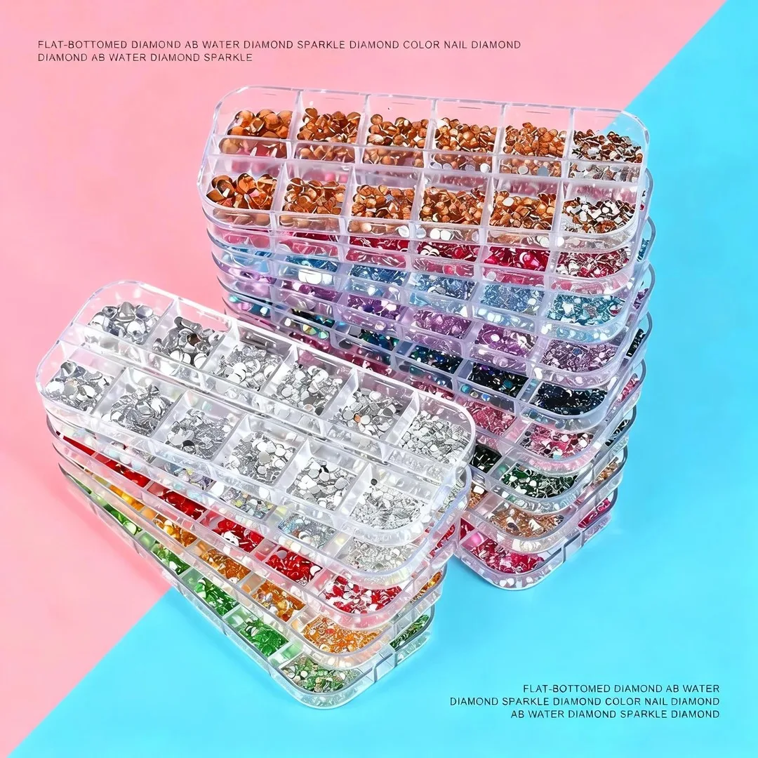 

‌Nail Art Rhinestones 12 Grid Shimmering Crystal Flatback Gemstones - Adorns Nails Shoes Makeup Bags Versatile Decoration